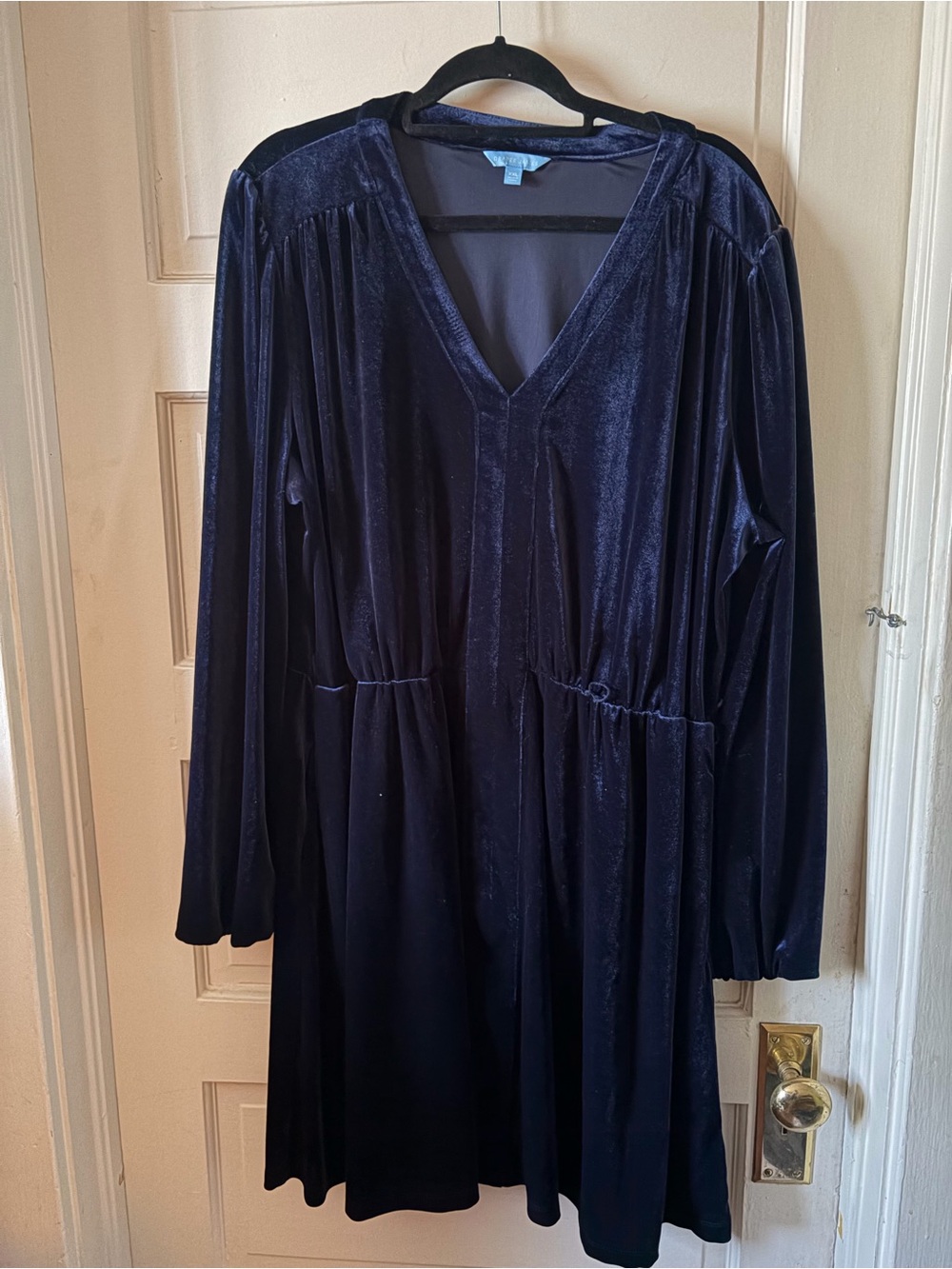 Draper James Midnight Blue Velvet V-Neck Long Sleeve Dress